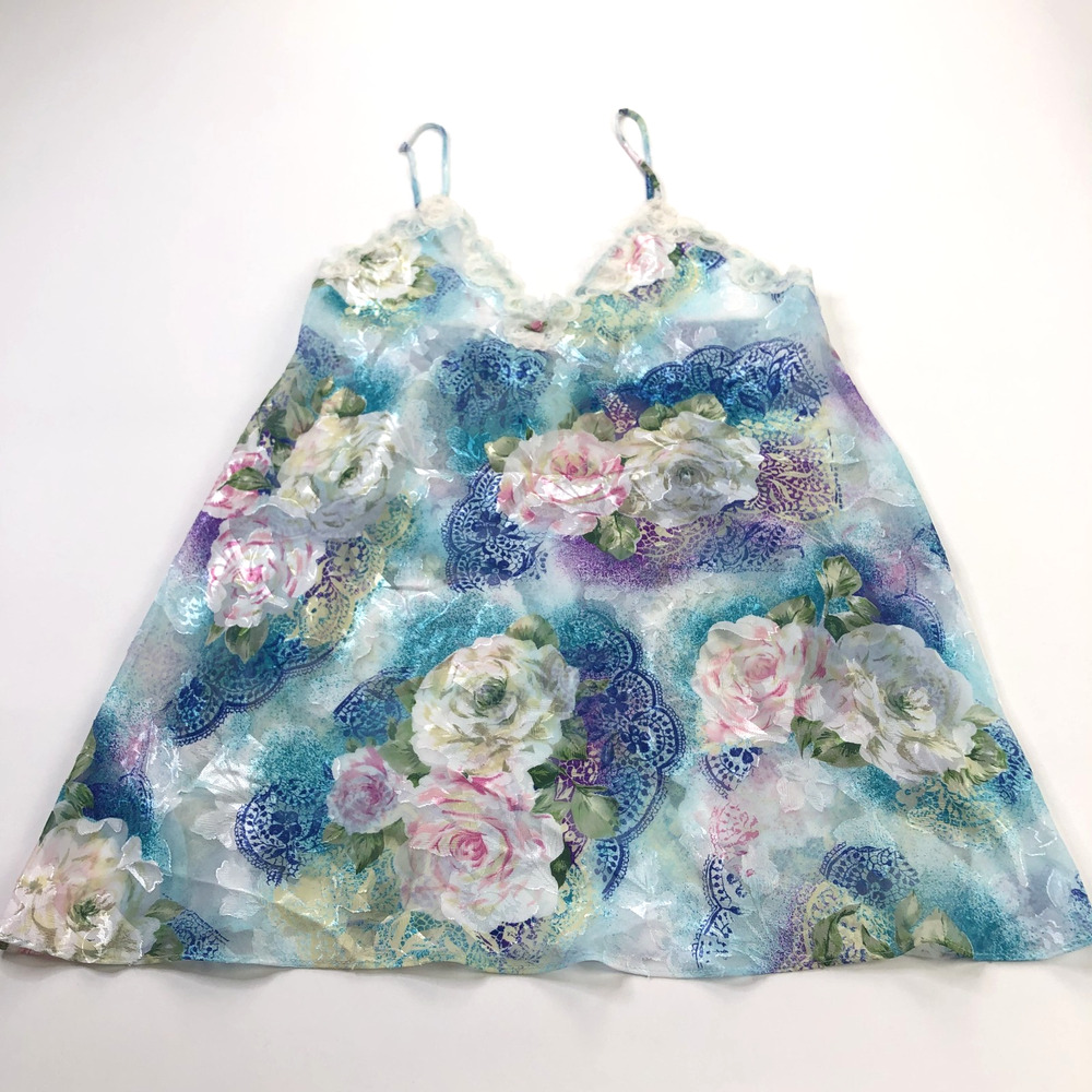 La Intimates Medium Vintage Y2K Floral Lace Babydoll Mini Slip Dress Multicolor